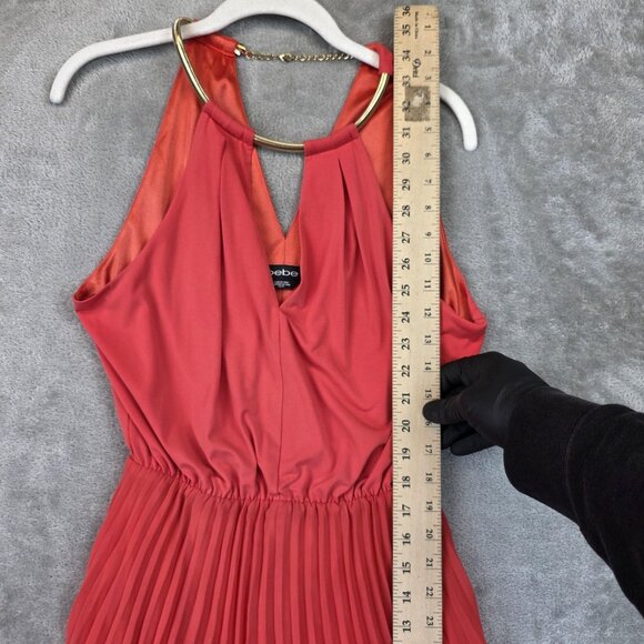 Bebe Dress Womens Extra Small Coral Pleated Mini Gold Necklace Halter Party - Picture 7 of 11